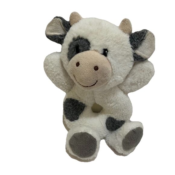 Spark Create Imagine Soft Plush Cow Rattle Gray & White Smiley Happy Face 8" - Picture 1 of 8